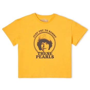 Stranger Things Dustin's Pearls Women's Cropped T-Shirt - Mustard