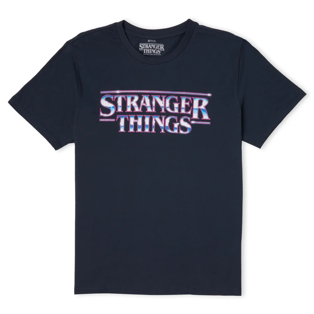 Stranger Things Chrome Logo Men's T-Shirt - Navy - S Image 1