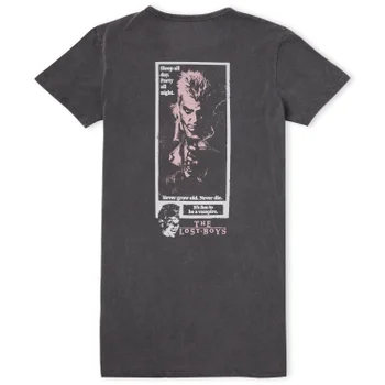 The Lost Boys Sleep All Day Party All Night Women's T-Shirt Dress - Black Acid Wash