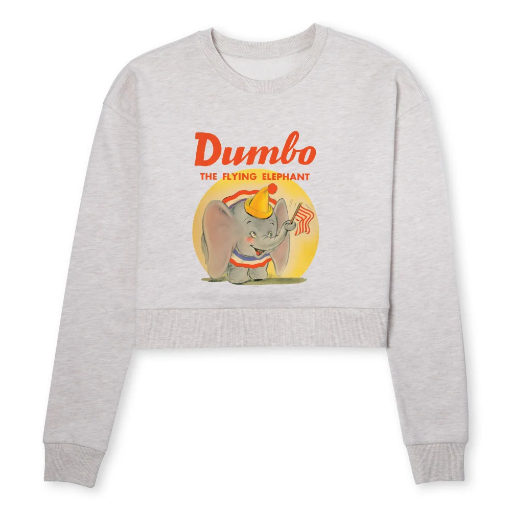 Dumbo Flying Elephant Women's Cropped Sweatshirt - Ecru Marl - L Image 1