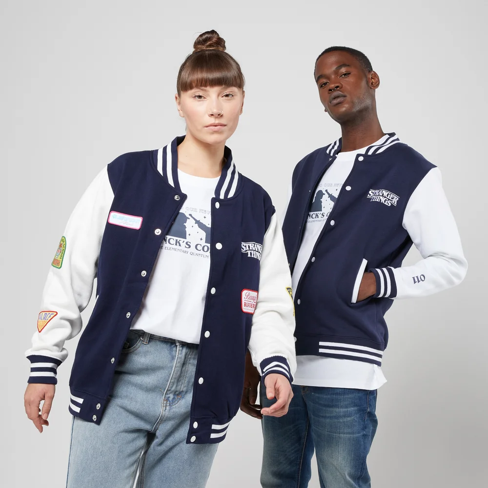Stranger Things Friends Don't Lie Unisex Varsity Jacket - Navy / White - XXL - Navy / White Image 1