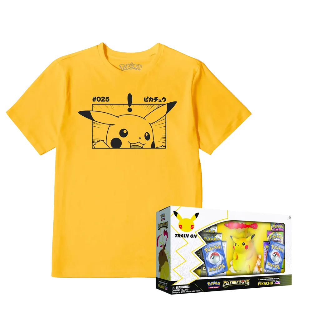 Pokémon TCG: Celebrations Premium Figure Collection 25th Anniversary - Pikachu VMAX & T-Shirt Bundle - XS Image 1