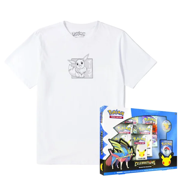 Pokémon TCG: Celebrations Deluxe Pin Box 25th Anniversary & T-Shirt Bundle