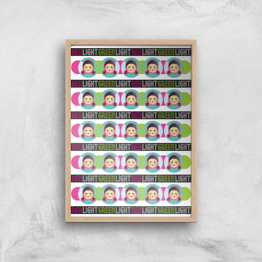 Squid Game Red Light Green Light Giclee Art Print - A4 - Wooden Frame Image 1