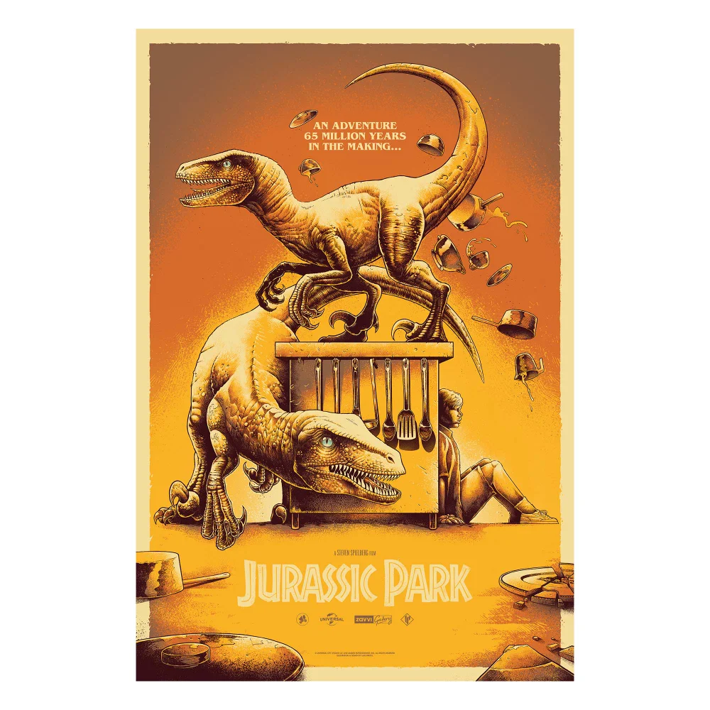 Jurassic Park x Luke Preece - Raptors in the Kitchen - Screen-Print -24"x36" Image 1
