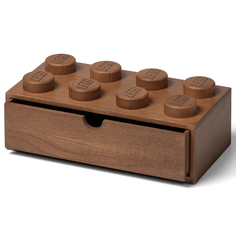LEGO Storage 2x4 Wooden Desk Drawer (Hand Made From Red Oak) - Dark Stained Image 1