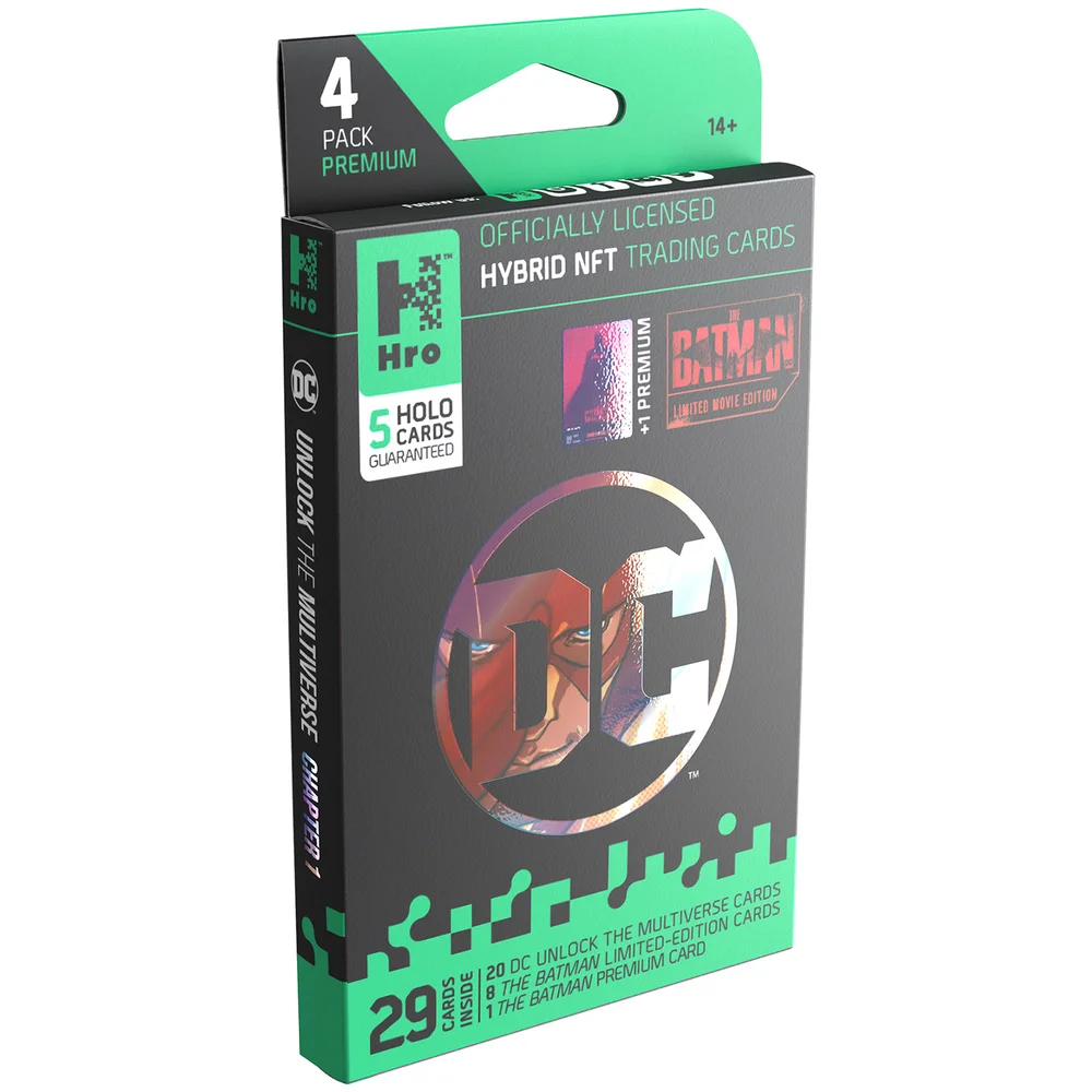 HRO Hybrid NFT Trading Cards: DC Unlock The Multiverse - Premium 4x Booster Packs + 1 Premium Card Image 1