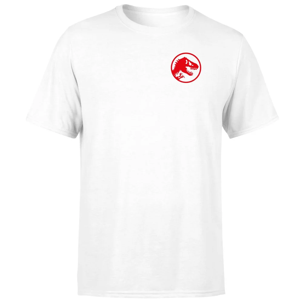 Jurassic Park Red Logo Embroidered Men's T-Shirt - White - S Image 1