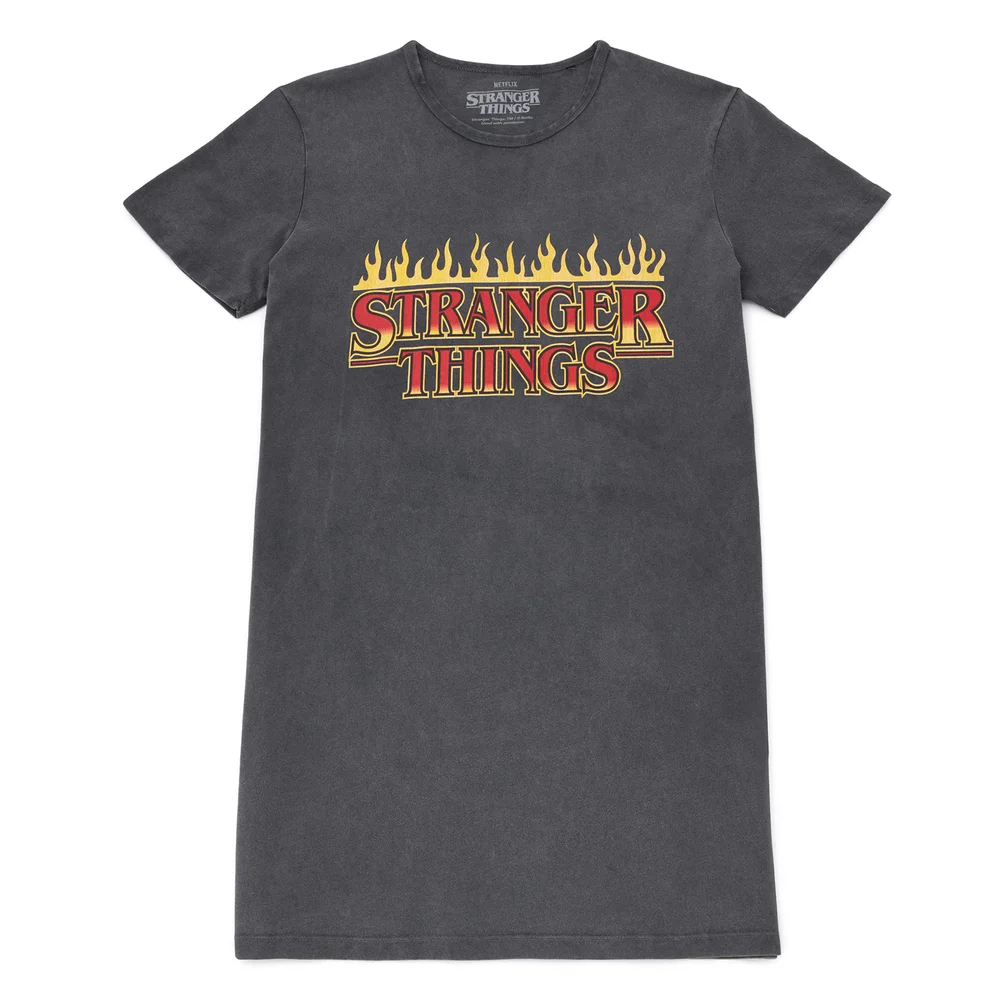 Stranger Things ST Thrash Women's T-Shirt Dress - Black Acid Wash - M Image 1