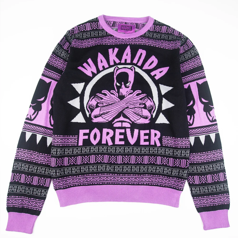 Black Panther Wakanda Forever Knitted Christmas Jumper - XS Image 1