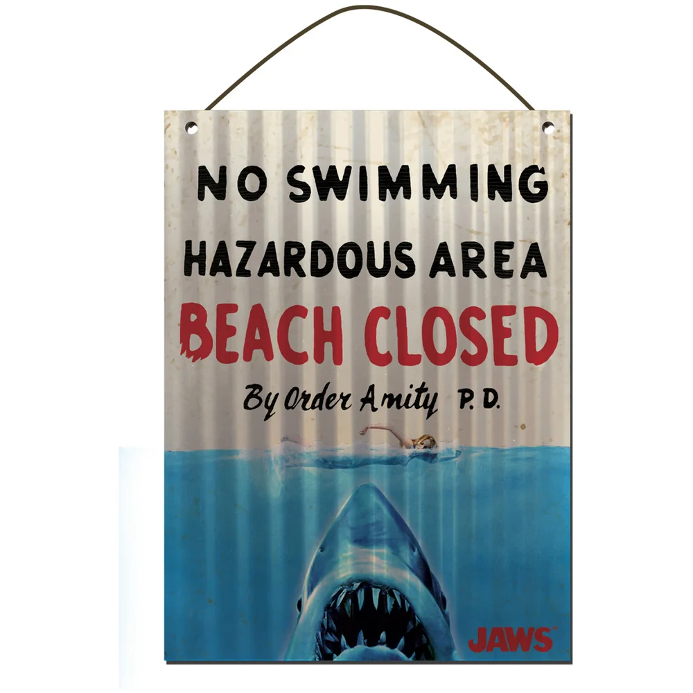Jaws No Swimming Sign Corrugated Tin Sign Image 1