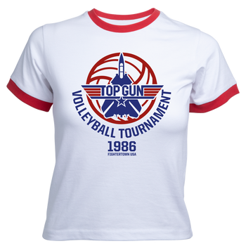 Top Gun Volleyball Tournament Women's Cropped Ringer T-Shirt - White Red