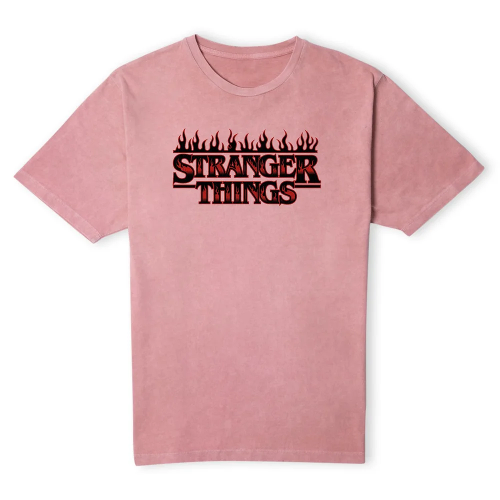 Stranger Things Dark Flames Logo Unisex T-Shirt - Pink Acid Wash - M Image 1