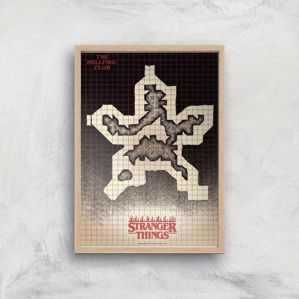 Stranger Things Rode Map Stranger Things Map Giclee Art Print - A3 - Wooden Frame | Zavvi UK