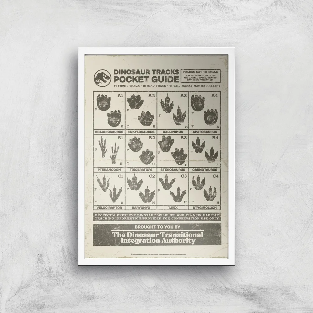 Jurassic World Dino Tracks Pocket Guide Giclee Art Print - A3 - White Frame Image 1