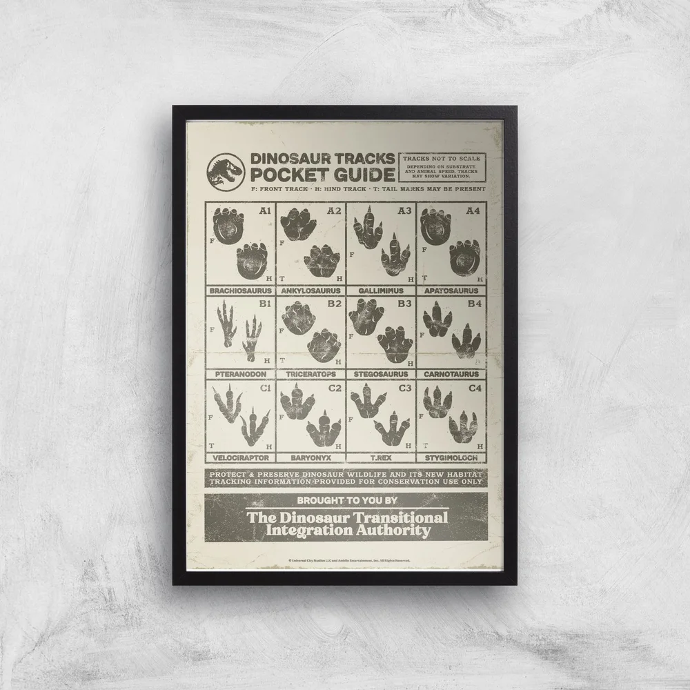 Jurassic World Dino Tracks Pocket Guide Giclee Art Print - A2 - Black Frame Image 1