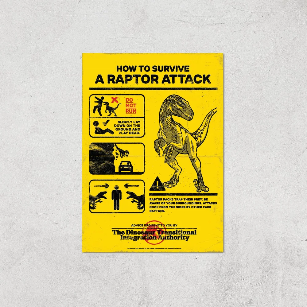 Jurassic World How To Survive A Raptor Attack Giclee Art Print - A4 - Print Only Image 1