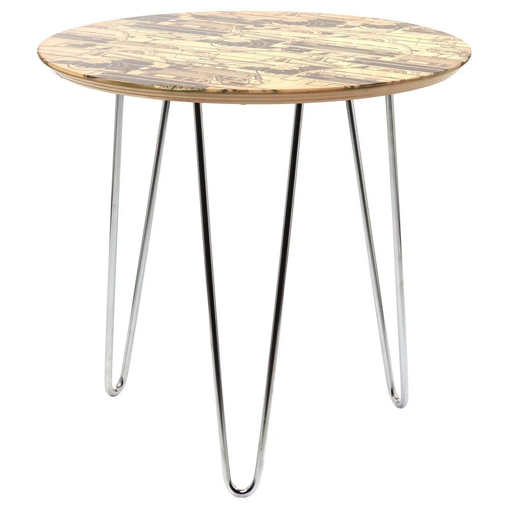 Back To The Future DeLorean Blueprints Wooden Side Table - White Image 1