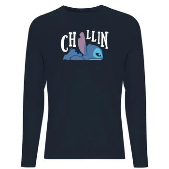 Disney Lilo And Stitch Chillin Men's Long Sleeve T-Shirt - Navy