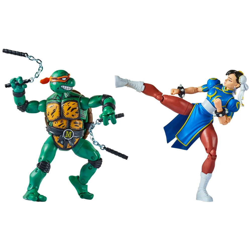 Playmates Teenage Mutant Ninja Turtles x Street Fighter Michaelangelo vs Chun Li Action Figure 2 Pack Image 1