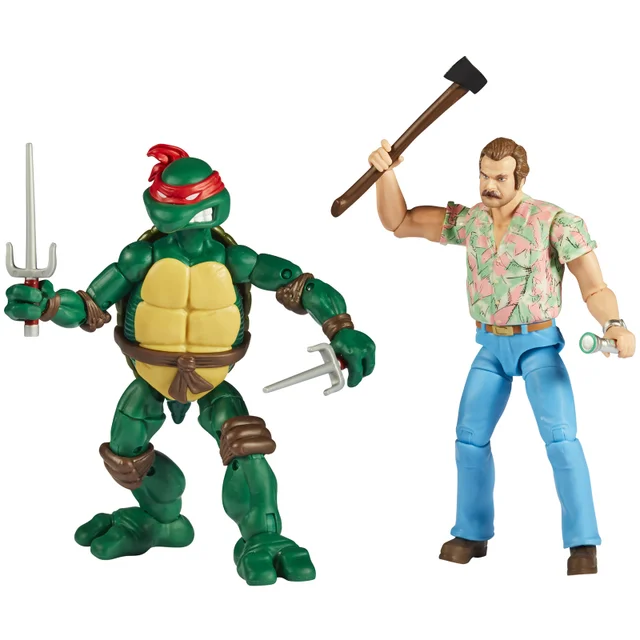 Playmates Teenage Mutant Ninja Turtles x Stranger Things Raphael v Hopper Action Figure 2 Pack