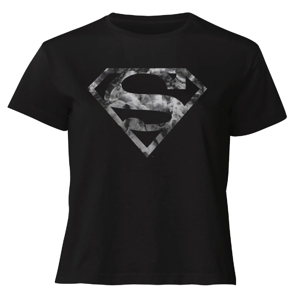 Marble Superman Logo Women's Cropped T-Shirt - Black - XS Image 1