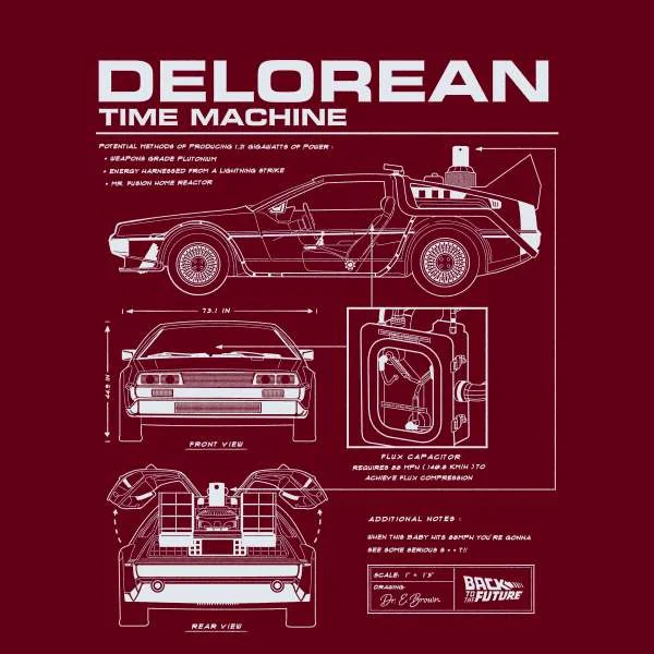 Back To The Future Delorean Schematic Hoodie - Burgundy
