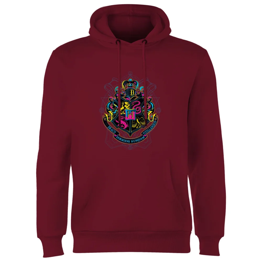 Harry Potter Hogwarts Neon Crest Hoodie - Burgundy - S Image 1