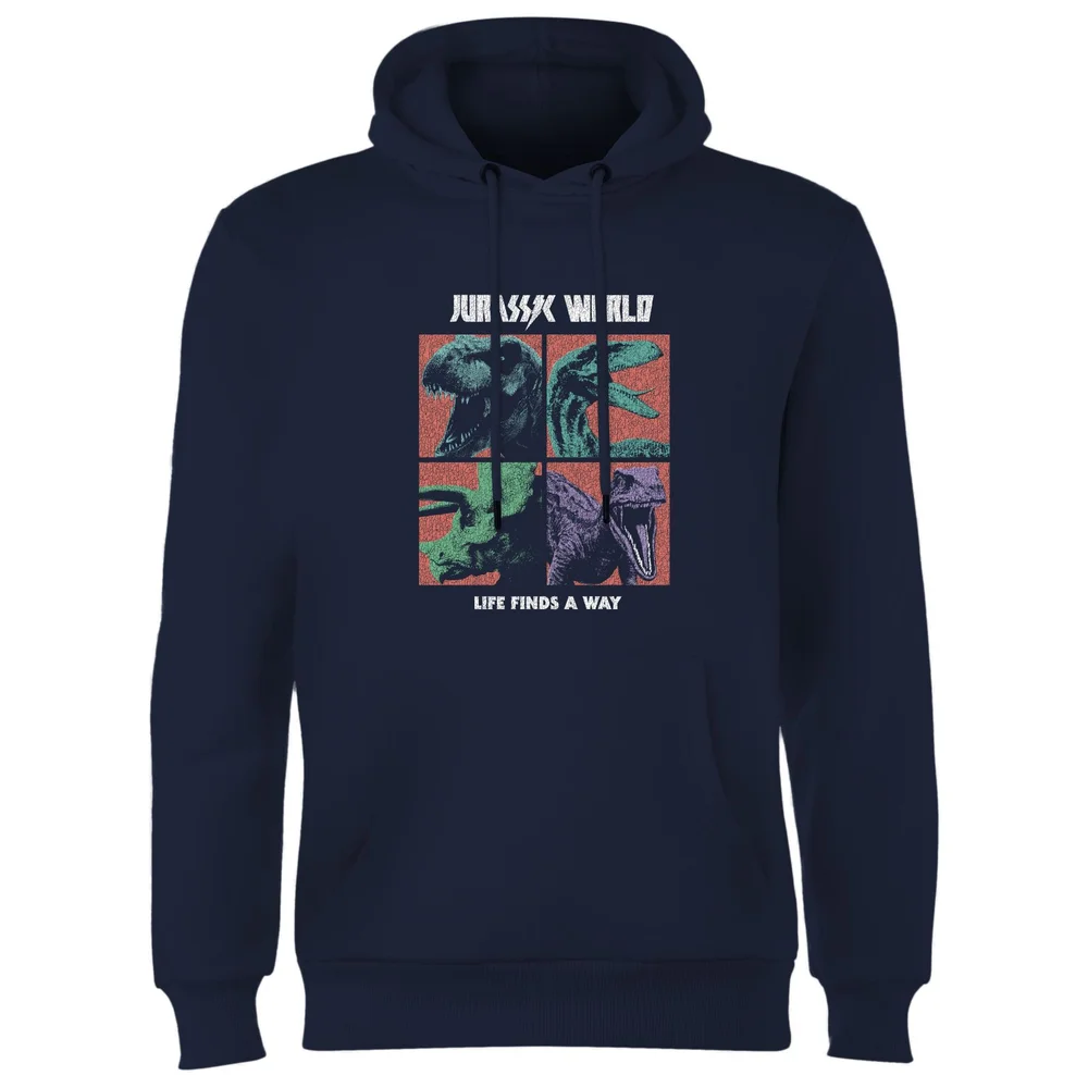 Jurassic Park World Four Colour Faces Hoodie - Navy - S Image 1