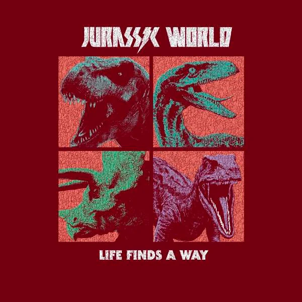 Jurassic Park World Four Colour Faces Hoodie - Burgundy