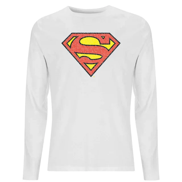 Official Superman Crackle Logo Men's Long Sleeve T-Shirt - White