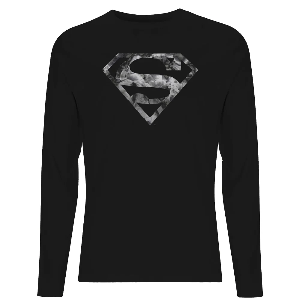 Marble Superman Logo Men's Long Sleeve T-Shirt - Black - S Image 1