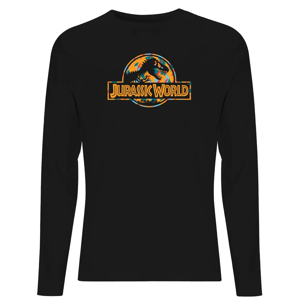 Jurassic Park Logo Tropical Men's Long Sleeve T-Shirt - Black - S Image 1