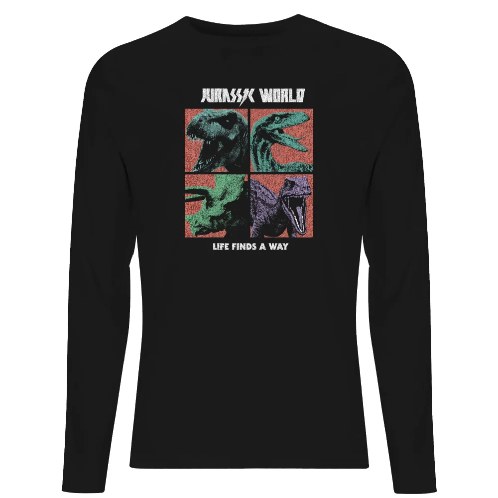 Jurassic Park World Four Colour Faces Men's Long Sleeve T-Shirt - Black - S Image 1