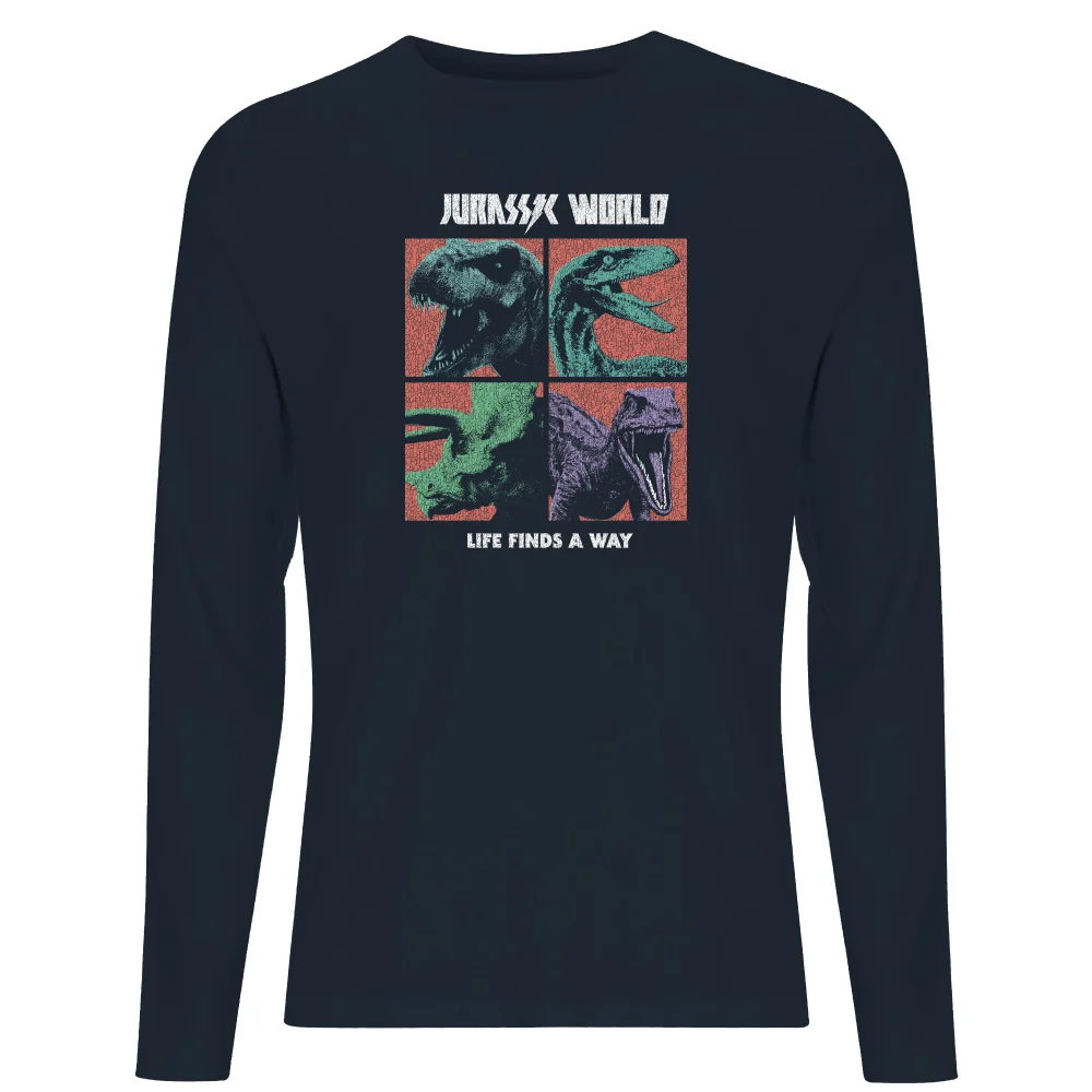 Jurassic Park World Four Colour Faces Men's Long Sleeve T-Shirt - Navy - S Image 1