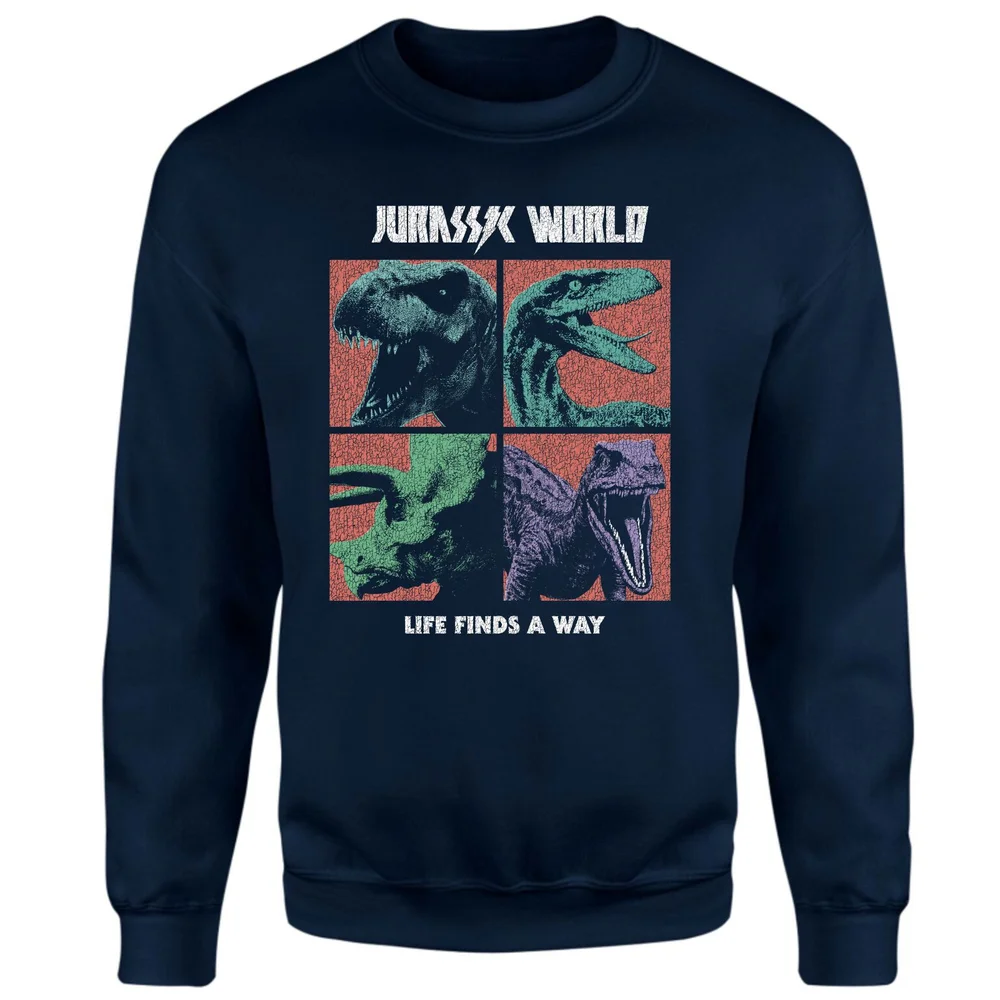 Jurassic Park World Four Colour Faces Sweatshirt - Navy - S Image 1