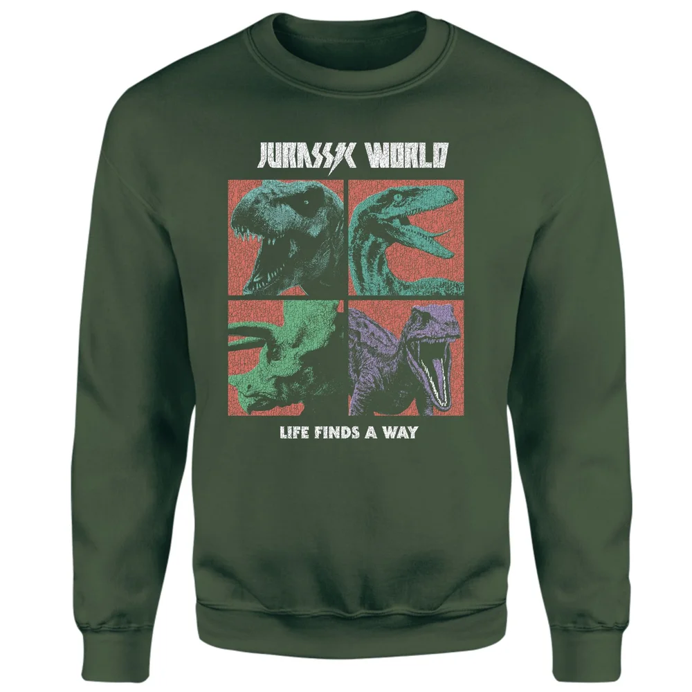 Jurassic Park World Four Colour Faces Sweatshirt - Green - S Image 1