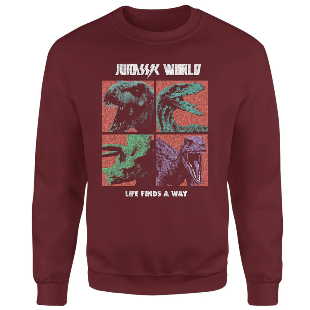 Jurassic Park World Four Colour Faces Sweatshirt - Burgundy - S Image 1