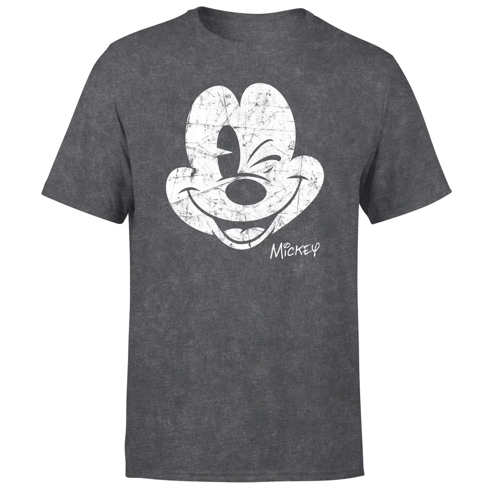 Mickey Mouse Worn Face Men's T-Shirt - Black Acid Wash - S - Black Acid Wash Image 1