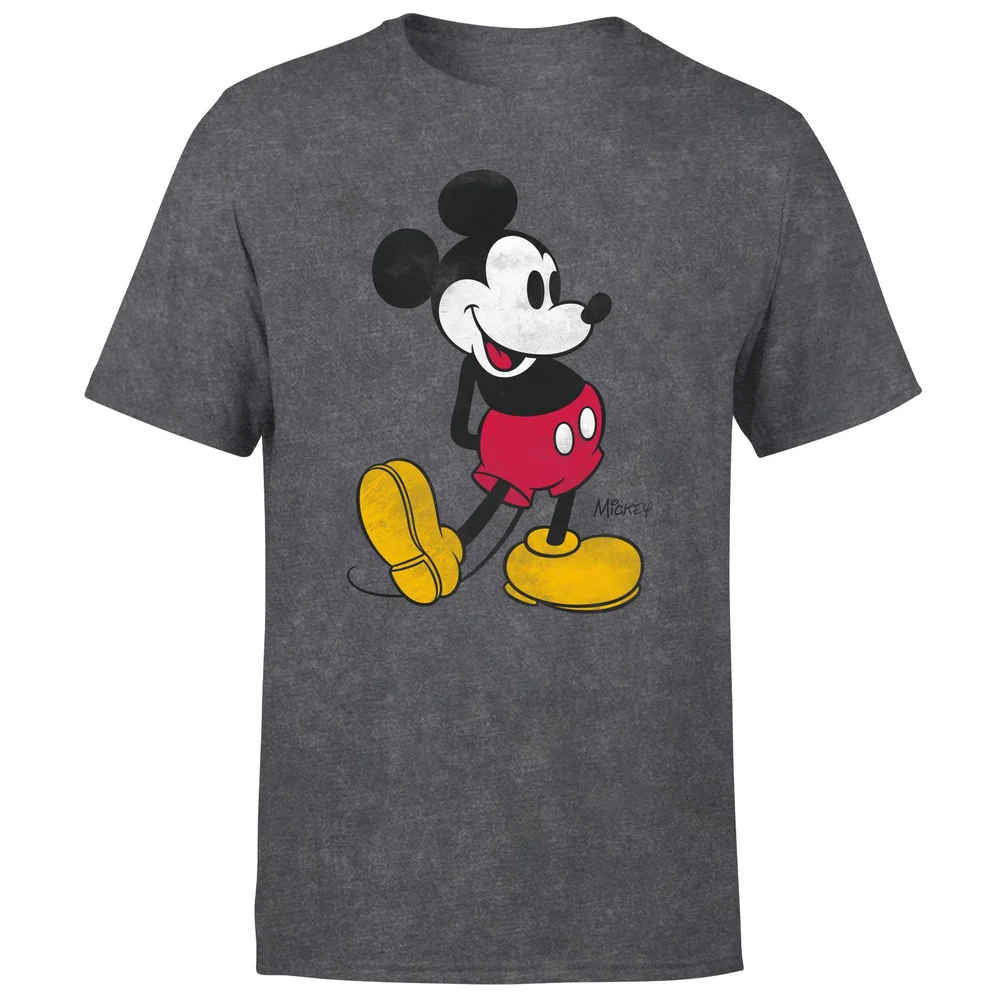 Mickey Mouse Classic Kick Men's T-Shirt - Black Acid Wash - S - Black Acid Wash Image 1