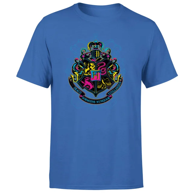 Harry Potter Hogwarts Neon Crest Men's T-Shirt - Blue