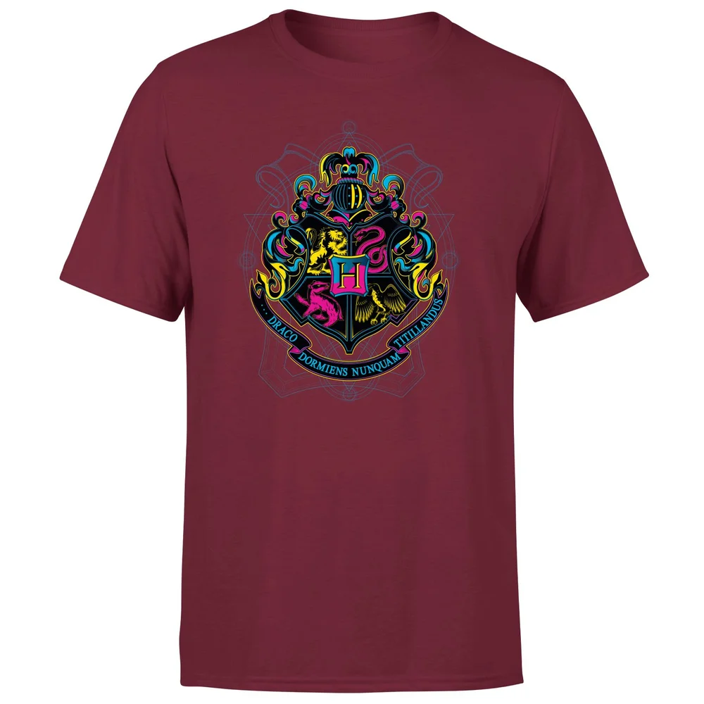 Harry Potter Hogwarts Neon Crest Men's T-Shirt - Burgundy - S Image 1
