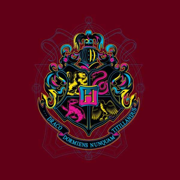 Harry Potter Hogwarts Neon Crest Men's T-Shirt - Burgundy