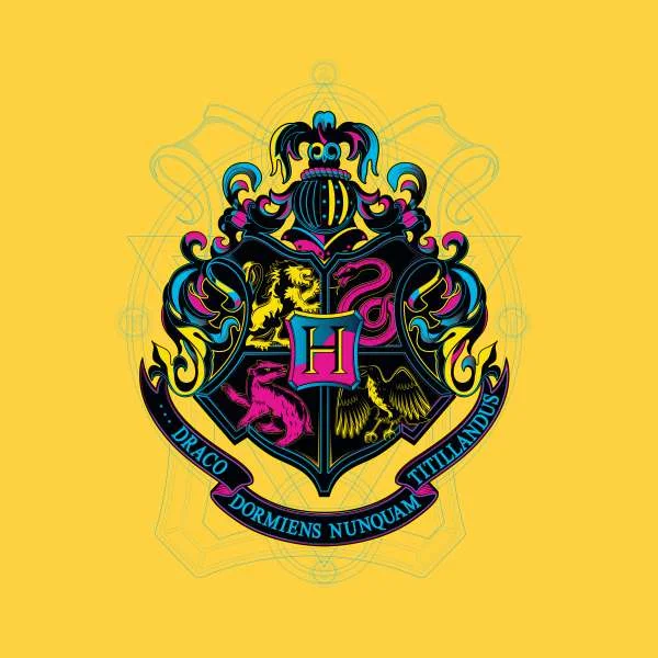 Harry Potter Hogwarts Neon Crest Men's T-Shirt - Yellow