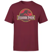 Jurassic Park Logo Vintage Men's T-Shirt - Burgundy - undefined undefined