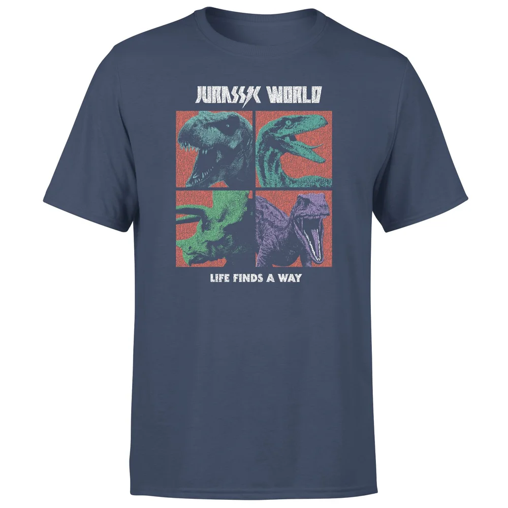 Jurassic Park World Four Colour Faces Men's T-Shirt - Navy - S Image 1