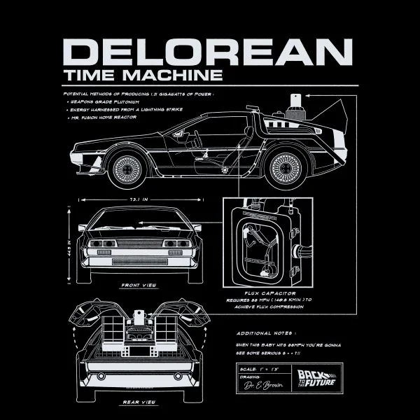 Back To The Future Delorean Schematic Women's T-Shirt - Black