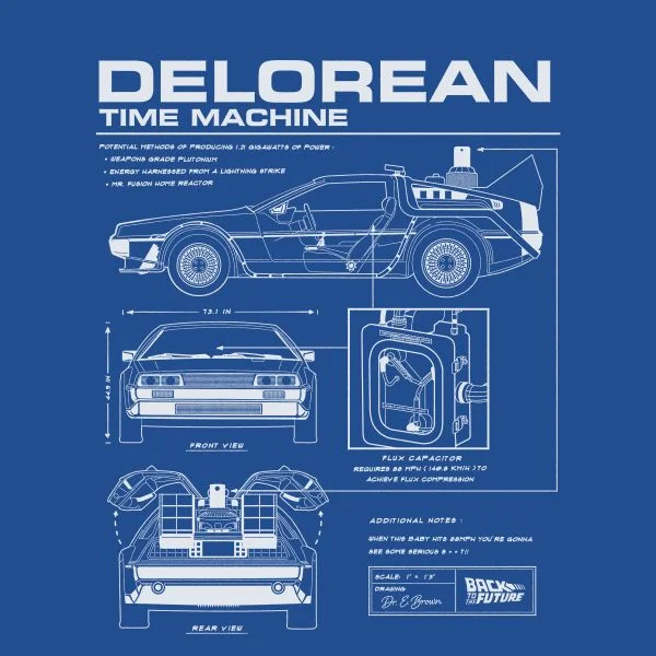Back To The Future Delorean Schematic Women's T-Shirt - Blue