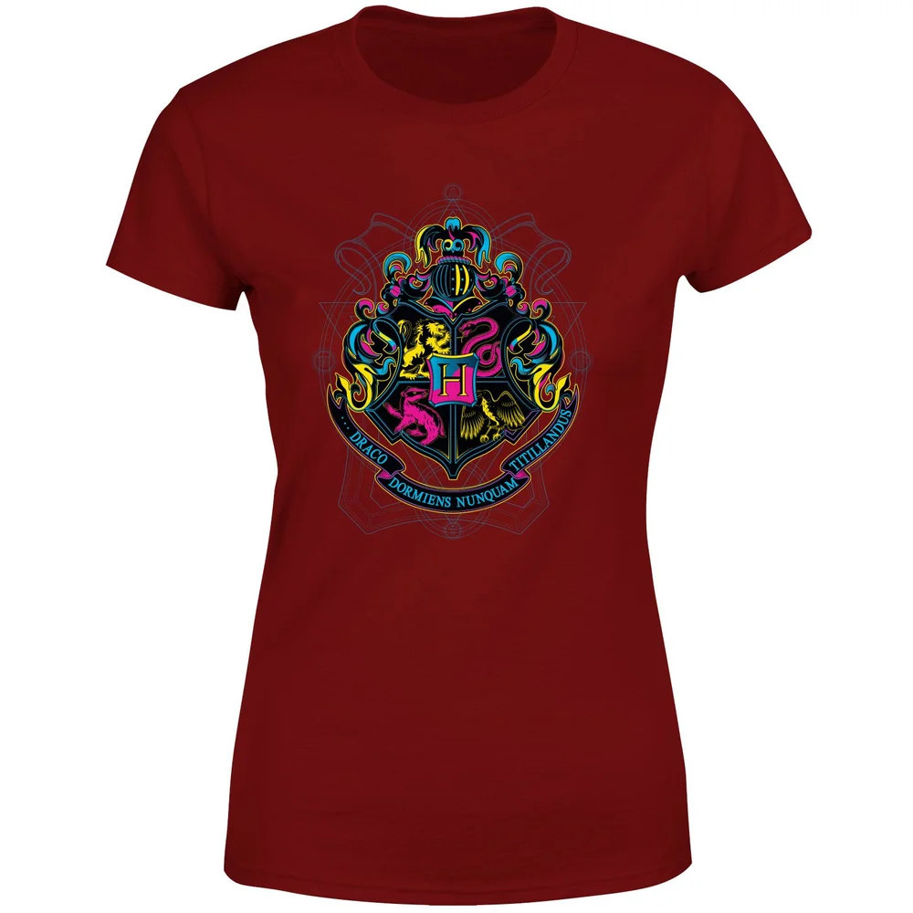 Harry Potter Hogwarts Neon Crest Women's T-Shirt - Burgundy - XS Image 1