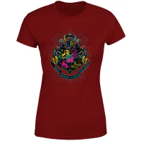 Harry Potter Hogwarts Neon Crest Women's T-Shirt - Burgundy - undefined undefined